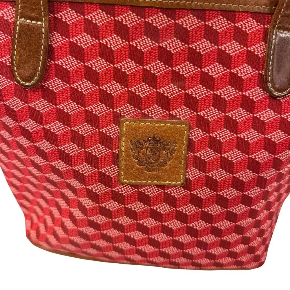 Barrington Purse Red 3D Print Florentine Leather Trim Zip Tote